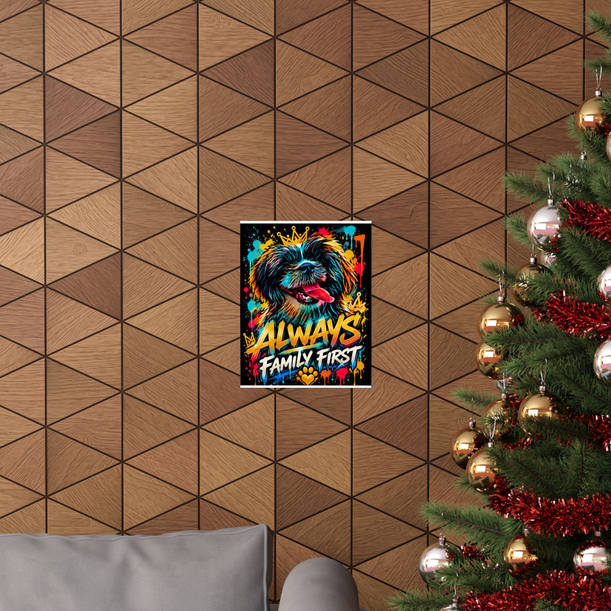 Family First Dog Poster — Colorful Graffiti Matte Vertical Print