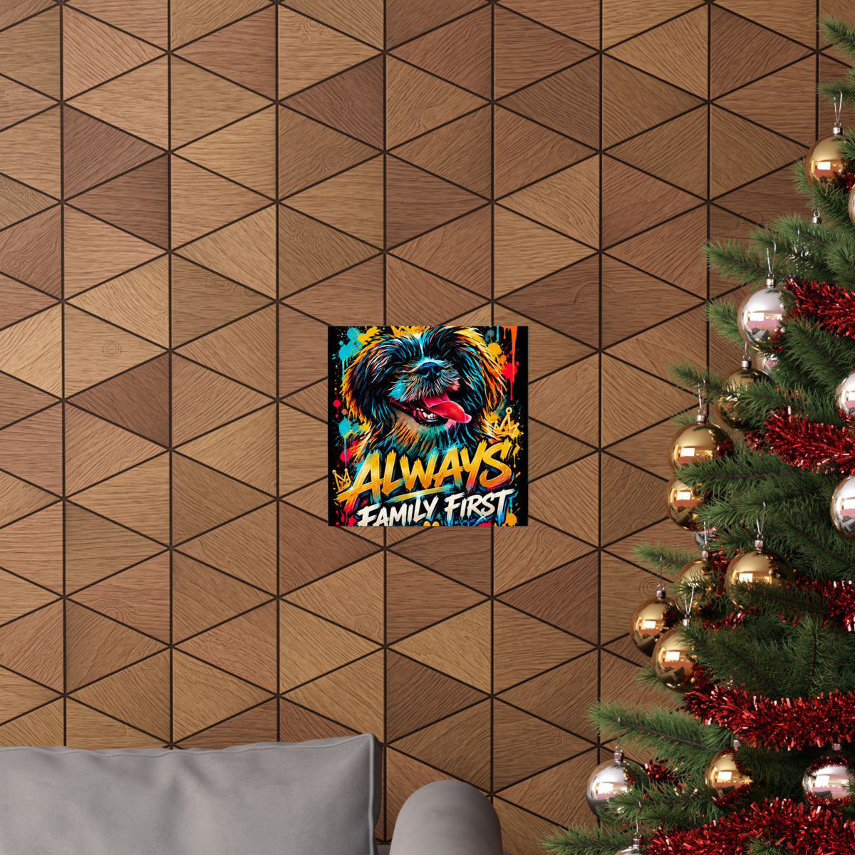Family First Dog Poster — Colorful Graffiti Matte Vertical Print