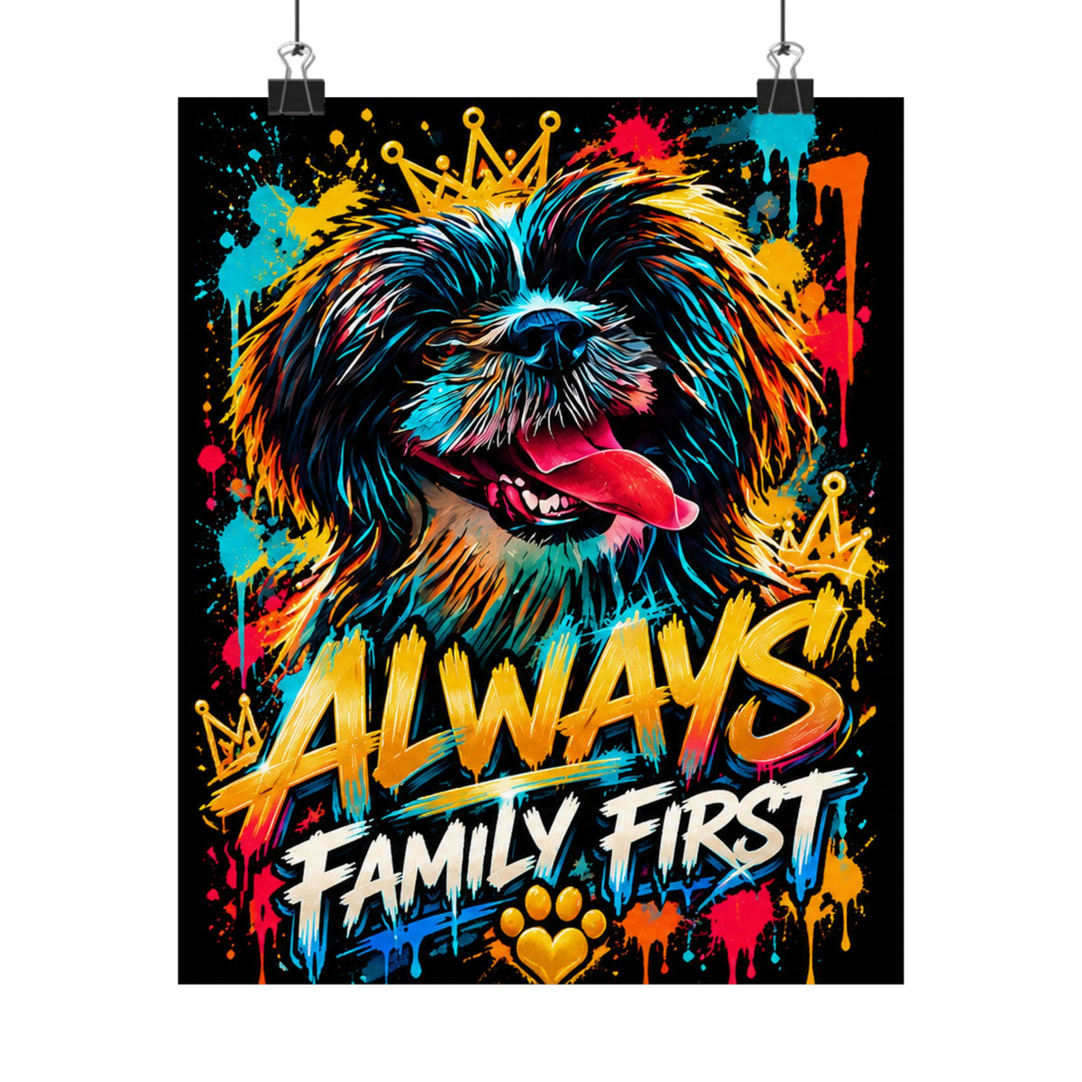 Family First Dog Poster — Colorful Graffiti Matte Vertical Print