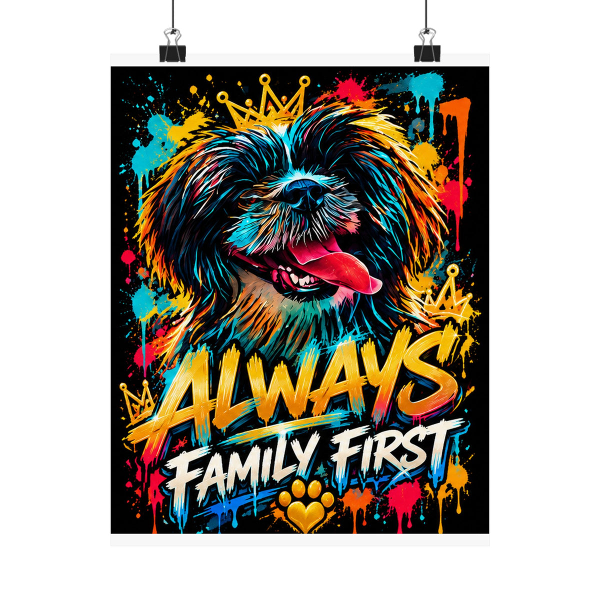 Family First Dog Poster — Colorful Graffiti Matte Vertical Print