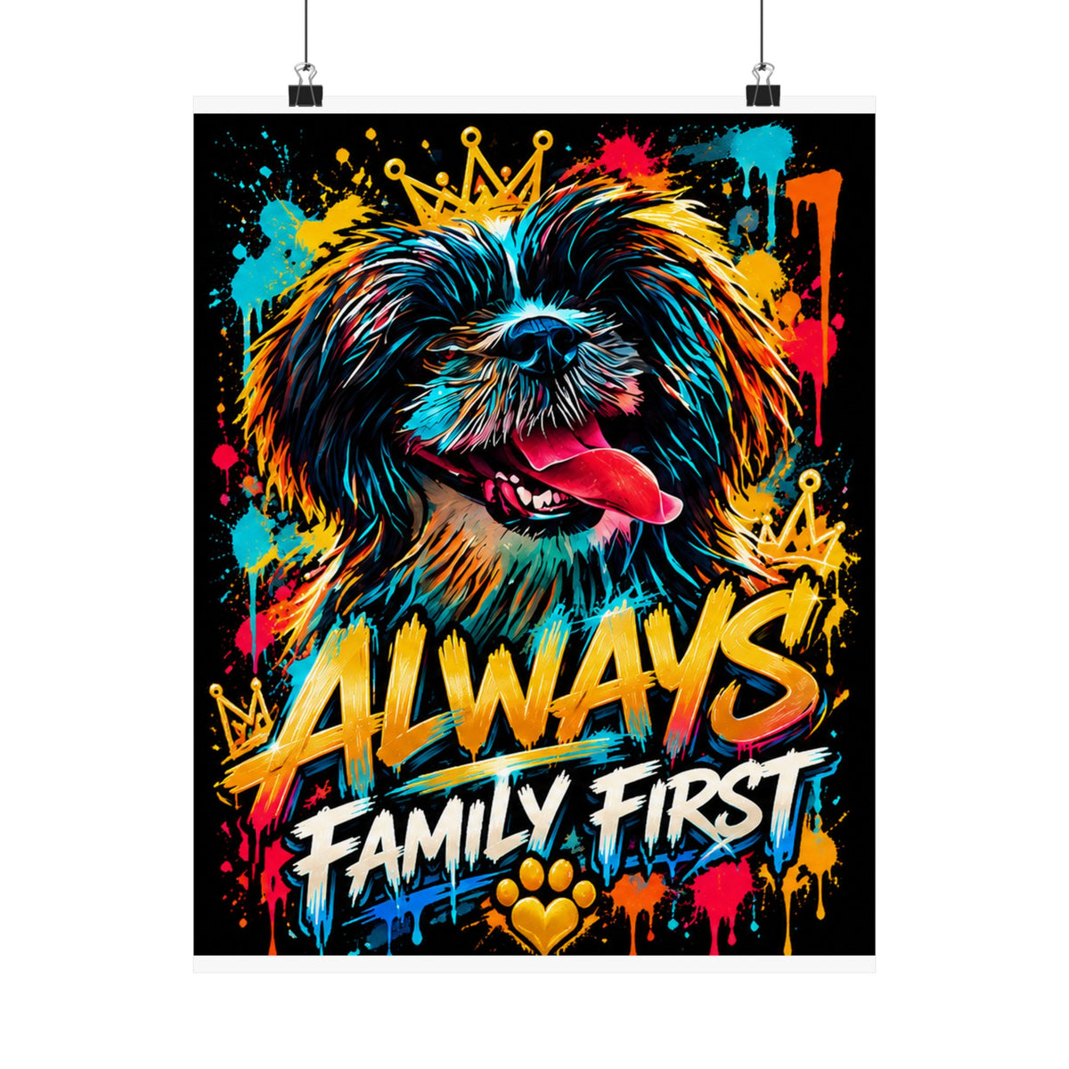 Family First Dog Poster — Colorful Graffiti Matte Vertical Print