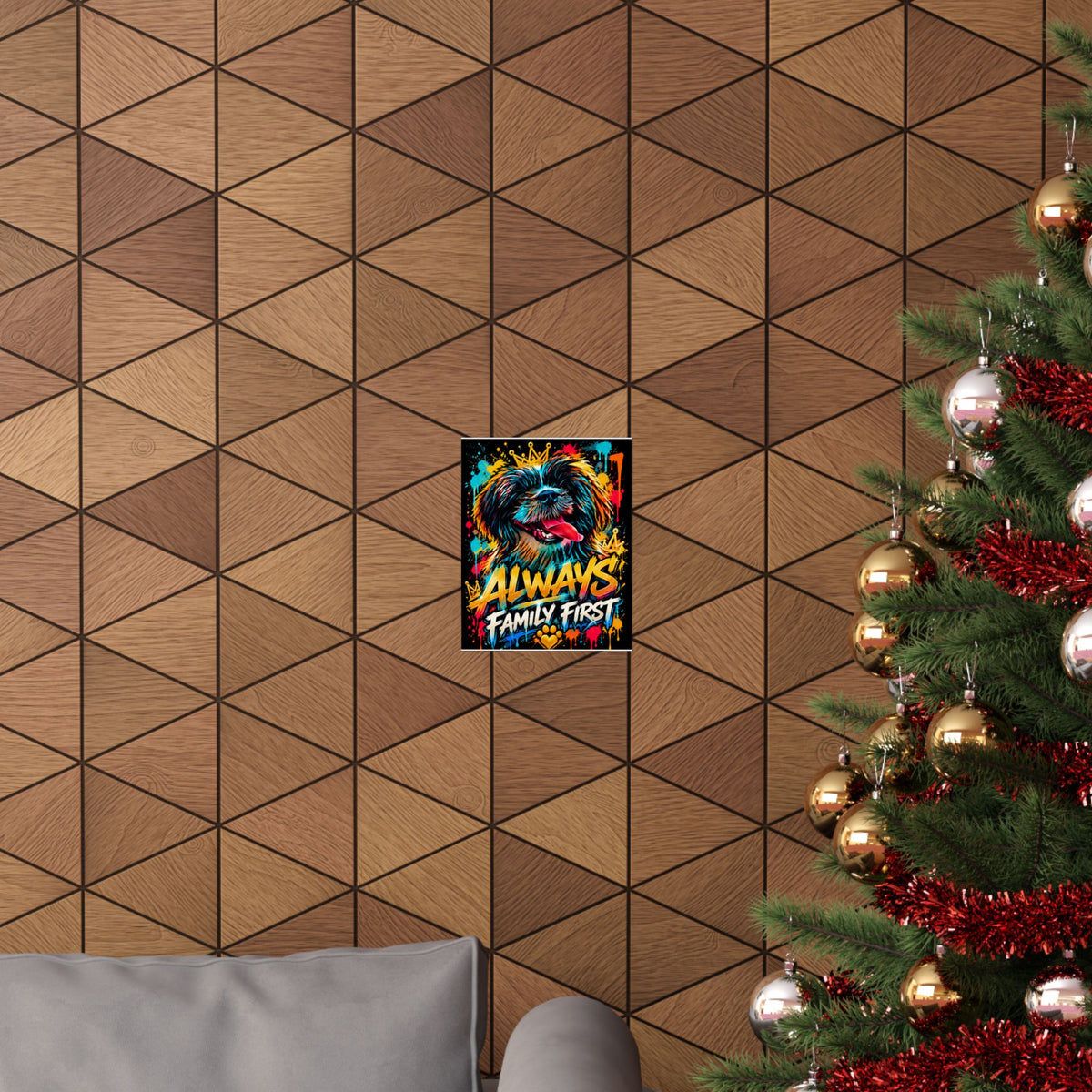 Family First Dog Poster — Colorful Graffiti Matte Vertical Print