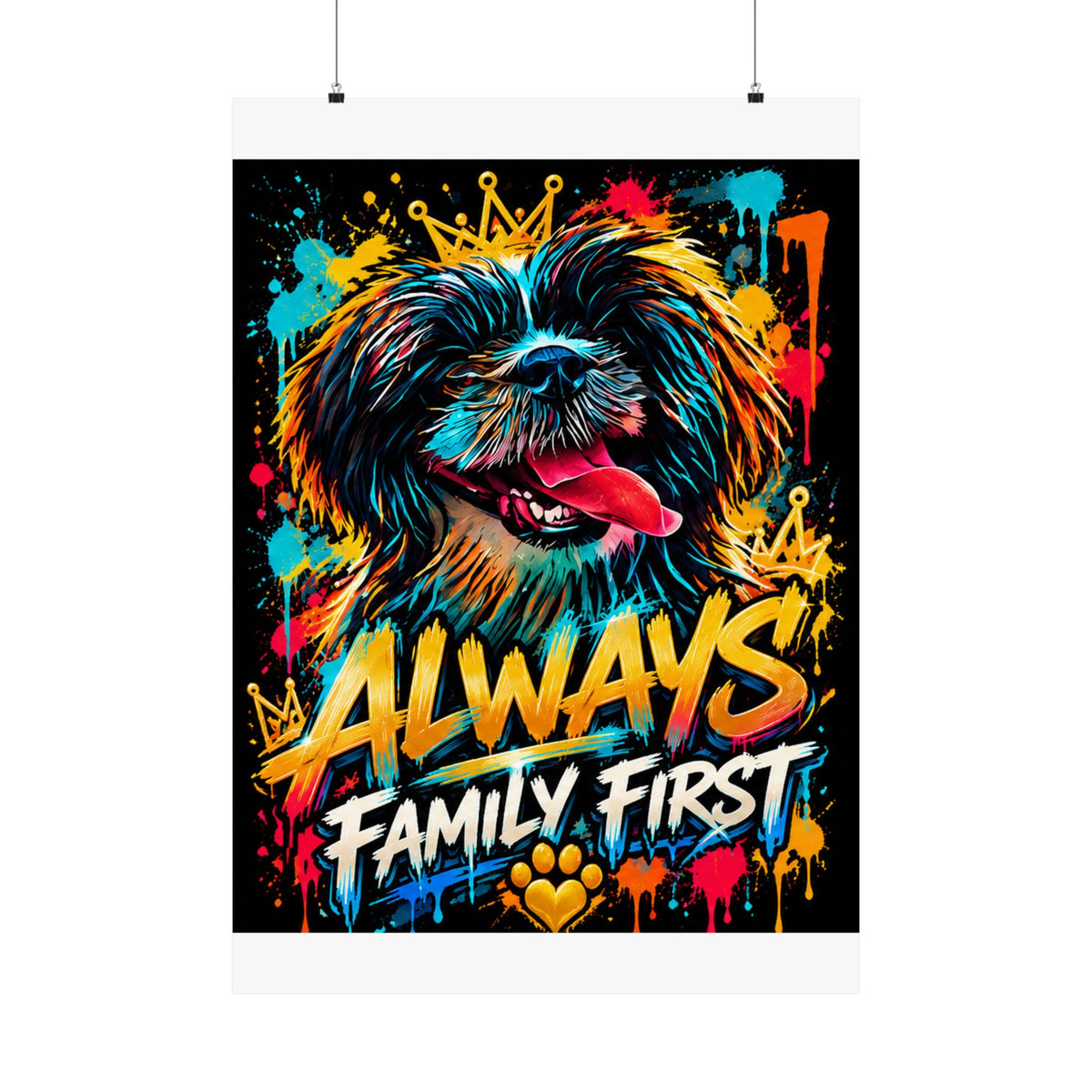 Family First Dog Poster — Colorful Graffiti Matte Vertical Print