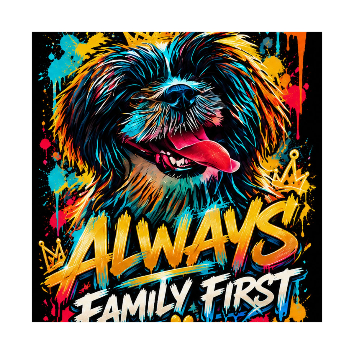 Family First Dog Poster — Colorful Graffiti Matte Vertical Print