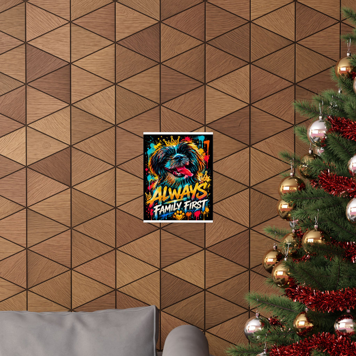 Family First Dog Poster — Colorful Graffiti Matte Vertical Print