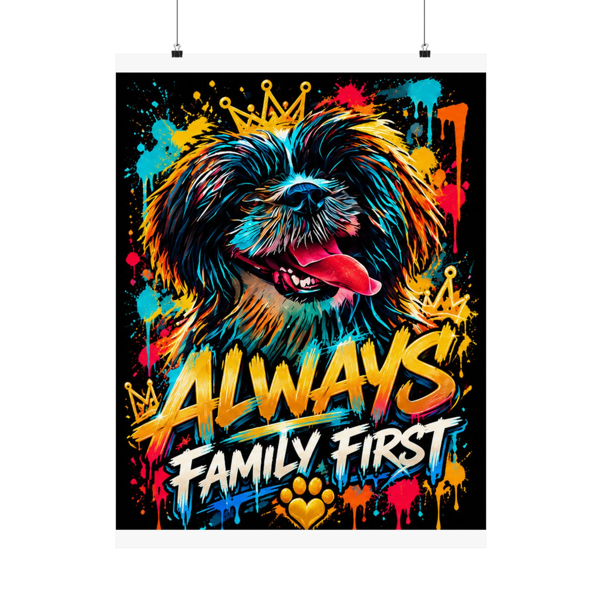 Family First Dog Poster — Colorful Graffiti Matte Vertical Print
