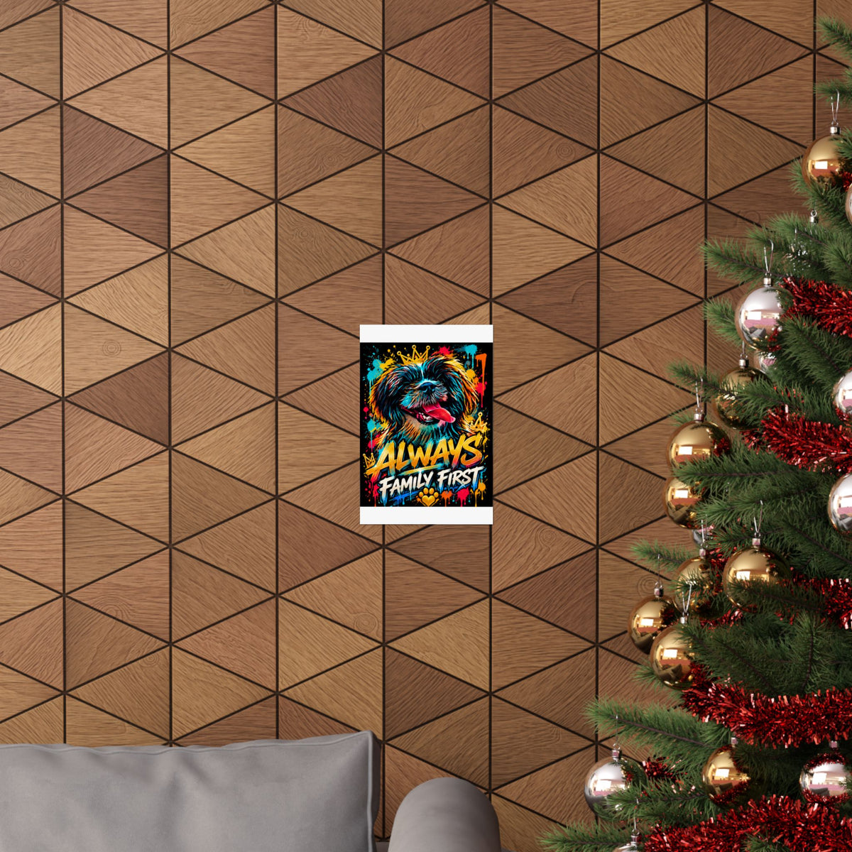 Family First Dog Poster — Colorful Graffiti Matte Vertical Print