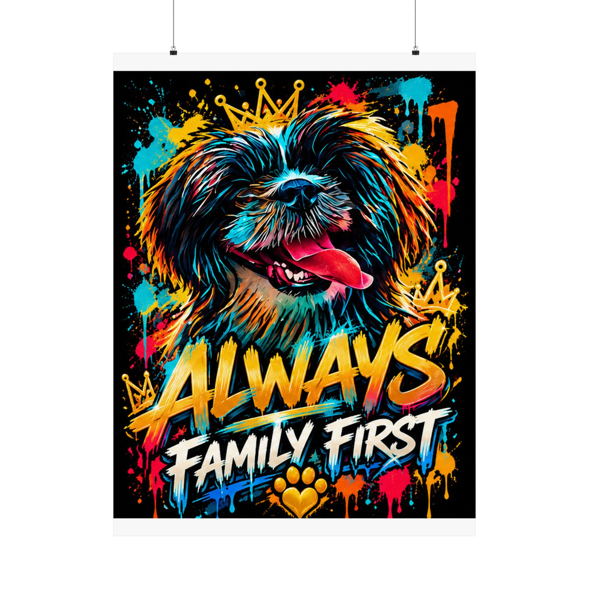 Family First Dog Poster — Colorful Graffiti Matte Vertical Print