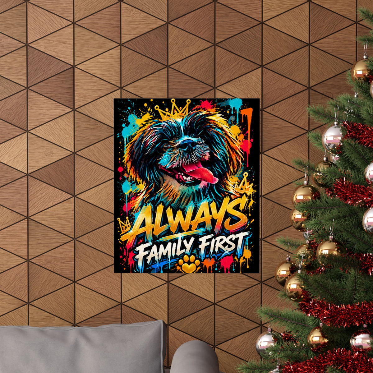 Family First Dog Poster — Colorful Graffiti Matte Vertical Print