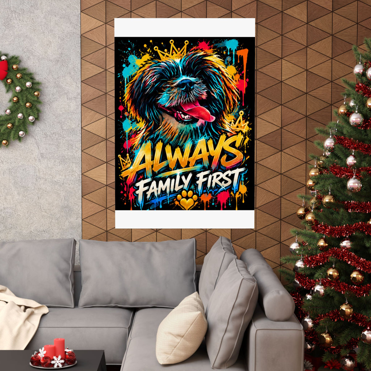 Family First Dog Poster — Colorful Graffiti Matte Vertical Print