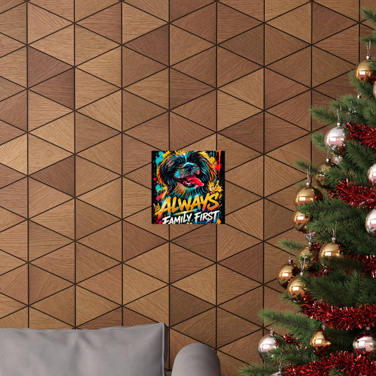 Family First Dog Poster — Colorful Graffiti Matte Vertical Print