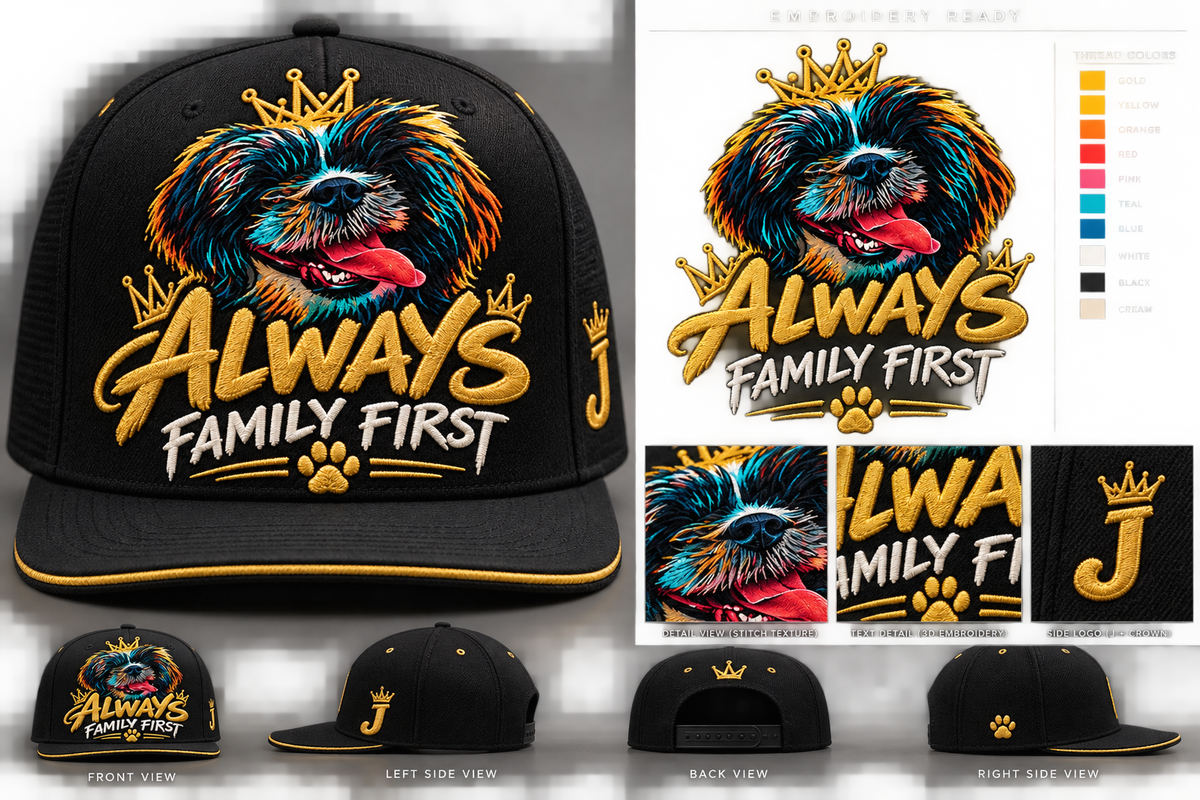 My Boy J Always Family First embroidered black hat