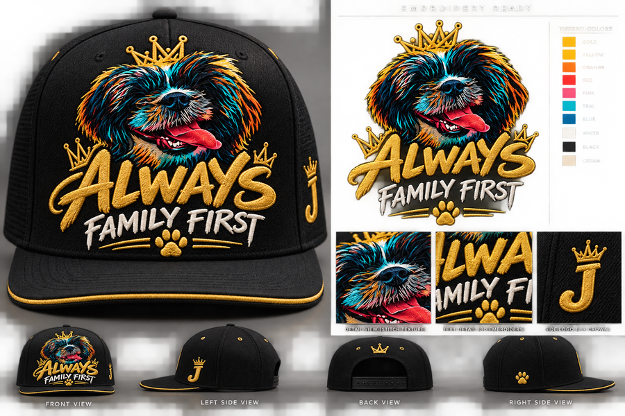 My Boy J Always Family First embroidered black hat